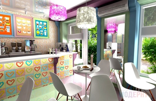 Кофейня «Кофемолка» (Белгород), стулья Eames DSW и диваны на заказ, фото 10