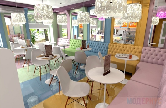 Кофейня «Кофемолка» (Белгород), стулья Eames DSW и диваны на заказ, фото 6