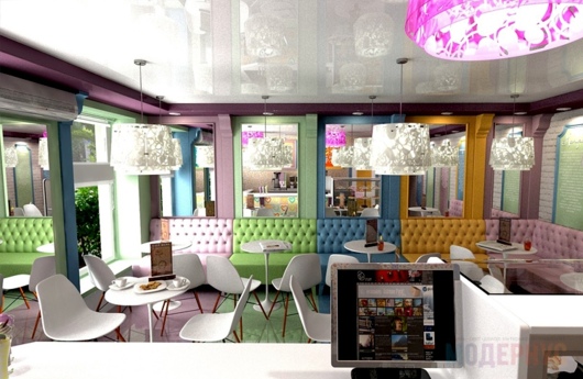 Кофейня «Кофемолка» (Белгород), стулья Eames DSW и диваны на заказ, фото 7