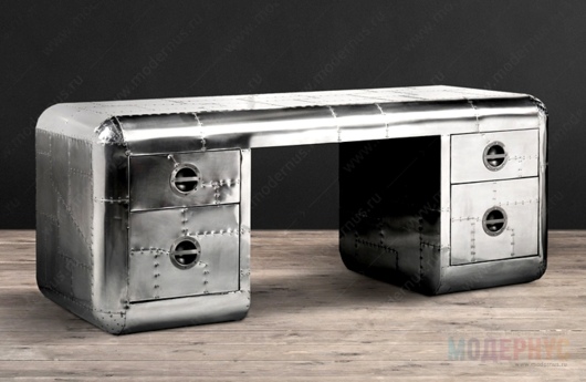 Реплика дизайнерского стола из блестящего металла с заклепками, фото 11