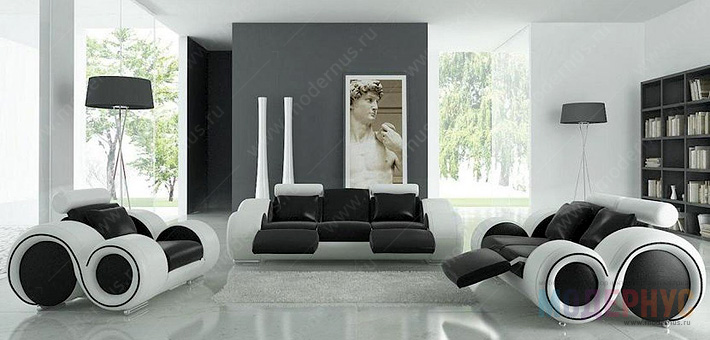 Яркие акценты в черно-белом дизайне интерьера дома