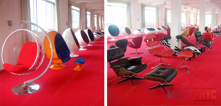 Выставочный зал готовых реплик дизайнерской мебели на фабрике Hua Yu Furniture Ltd в Китае