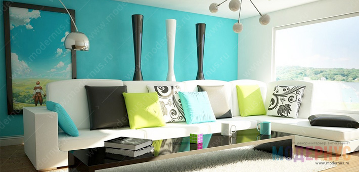 Холодные синие и бирюзовые цвета в интерьере квартиры